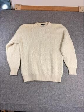 SULKA 100% Cashmere Cable Knit Sweater Crewneck Pullover Ivory Size 40